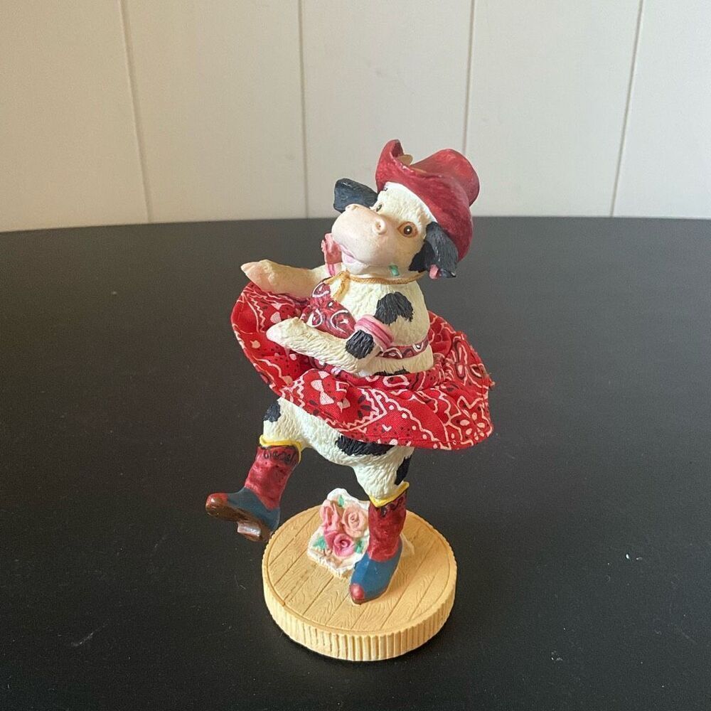 Vintage Russ Home On The Range Dancing Cow Girl Figurine Red Dress Item #14227